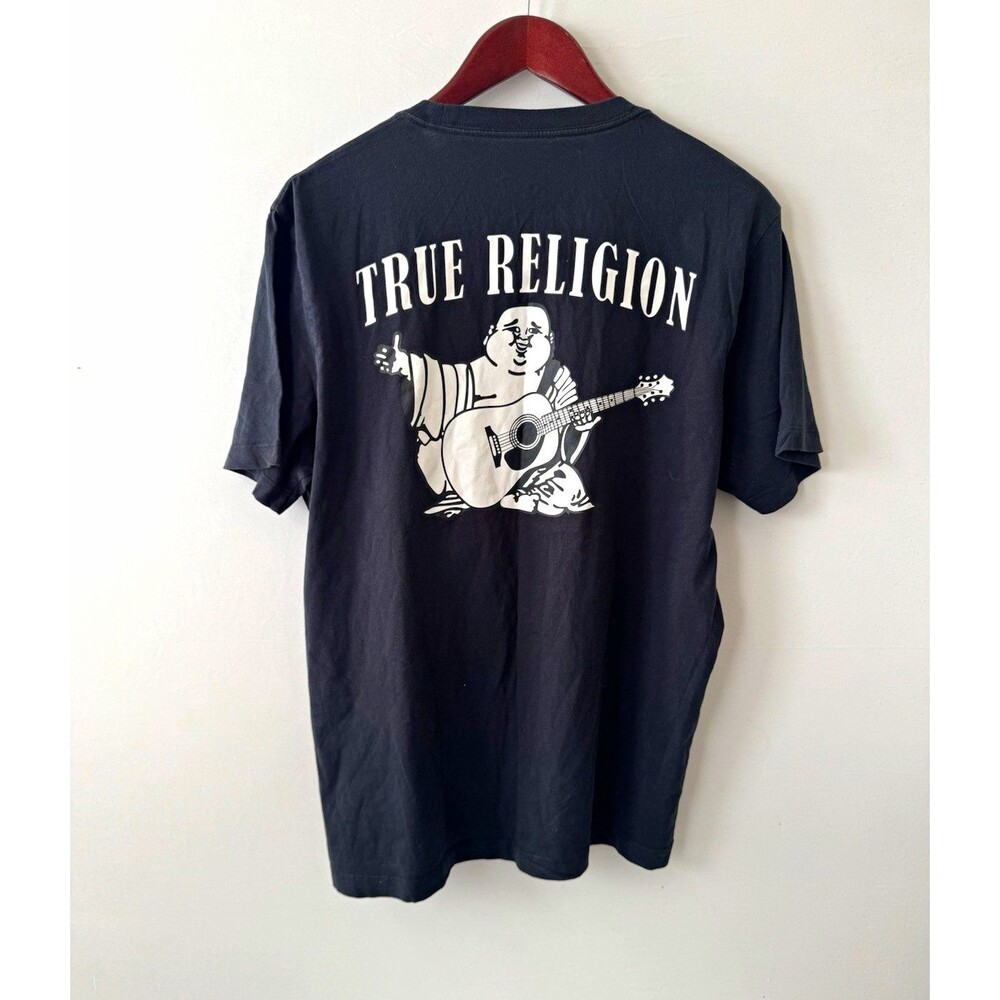 True Religion World Tour Graphic T-Shirt Men’s L Black Crew Neck Short Sleeve